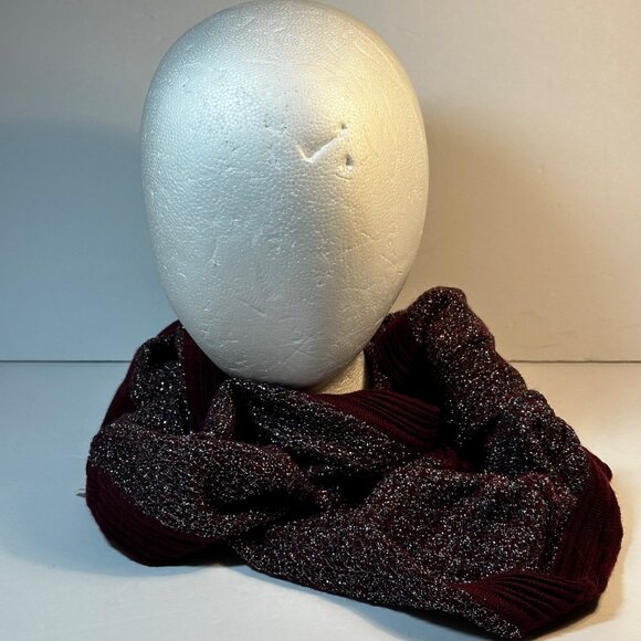 Loft Burgundy & Silver Metallic Wool Blend Infinity Scarf - Picture 7 of 10